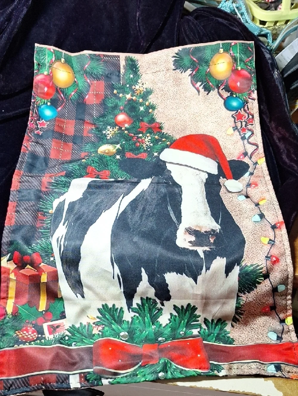 Christmas Cow Holiday  Flag - Red, Green, Black, White